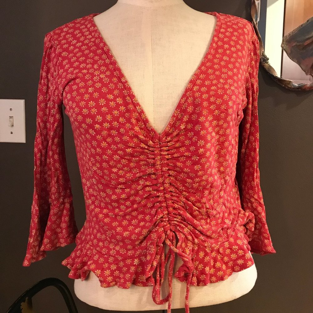 Urban Outfitters Red Floral Blouse